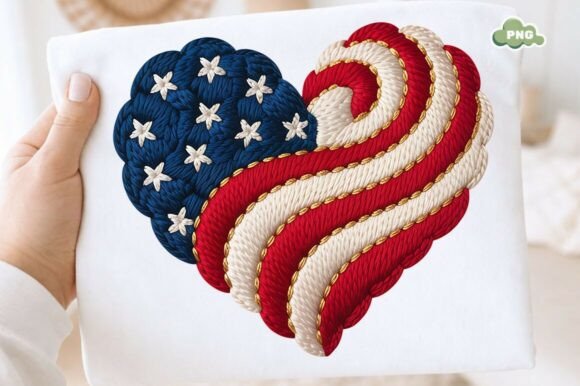 USA Flag Heart Embroidery PNG Design Review