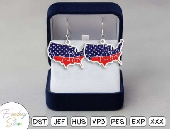 USA Map Flag Earrings Embroidery Design